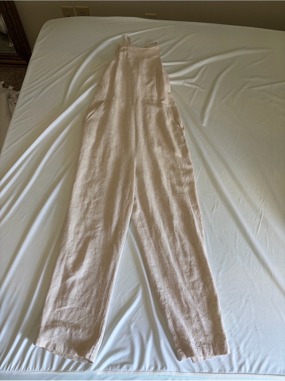 Soft Pink Linen-Blend Wide-Leg Jumpsuit